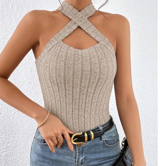 Solid Brushed Fabric Knit Halter Tank Top - Picture 8 of 10